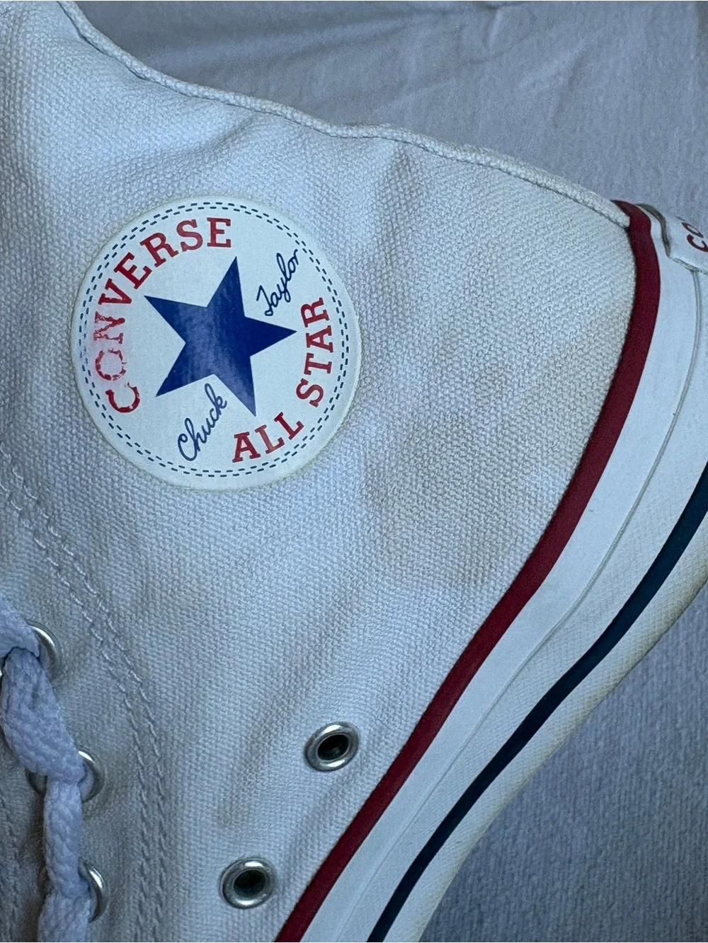 Converse chuck Taylor All Star White High-Top Sneakers with Red & Blue Stripe